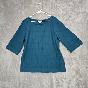 Soft Surroundings Petite XL Tunic Top 3/4 Sleeve Teal Blue Cotton Casual Women